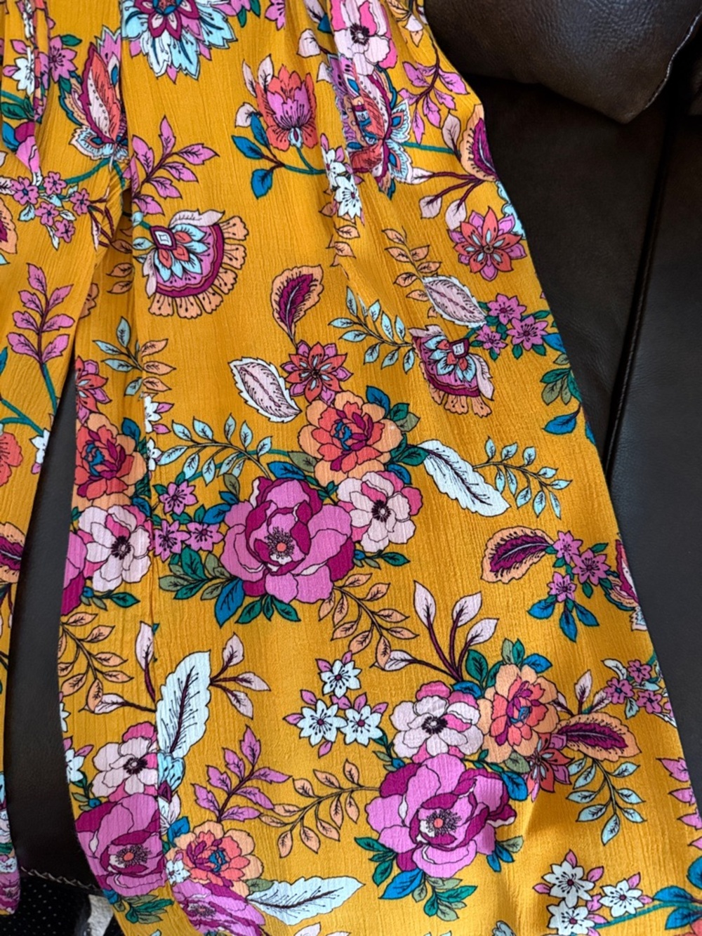 a.n.a NWOT Mustard Yellow Floral Wide-Leg Jumpsuit with pockets LARGE - Picture 6 of 8